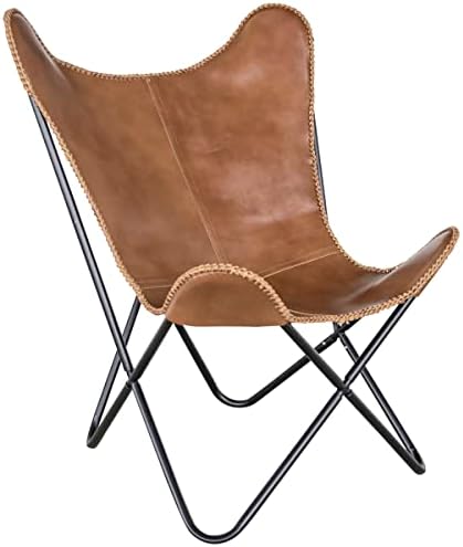 AmeriHome Genuine Leather Butterfly Chair - Brown (LBFCBN)