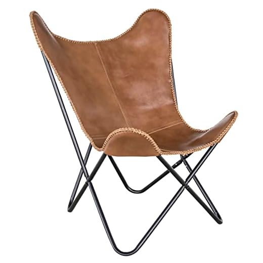 AmeriHome Genuine Leather Butterfly Chair - Brown (LBFCBN)