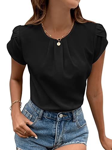 GORGLITTER Damen Bluse Kurzarm Oberteil Office Tunika Elegant Sommershirt...