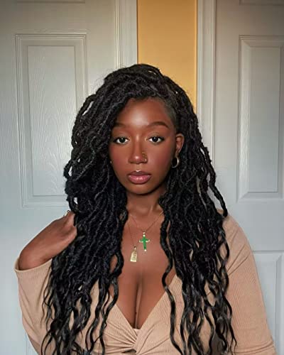 Runm Braided Wigs For Black Women Faux Locs Wig 24 Inches Goddess Dreadlock Wig Curly Faux Locs Crochet Hair Full Double Lace Braid Wig With Baby Hair For Black Women（1B） #TOP3