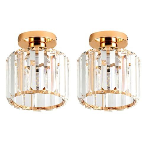 Lámpara de techo de cristal dorada E27 pack de 2 luces de techo para pasillo y distribuidor
