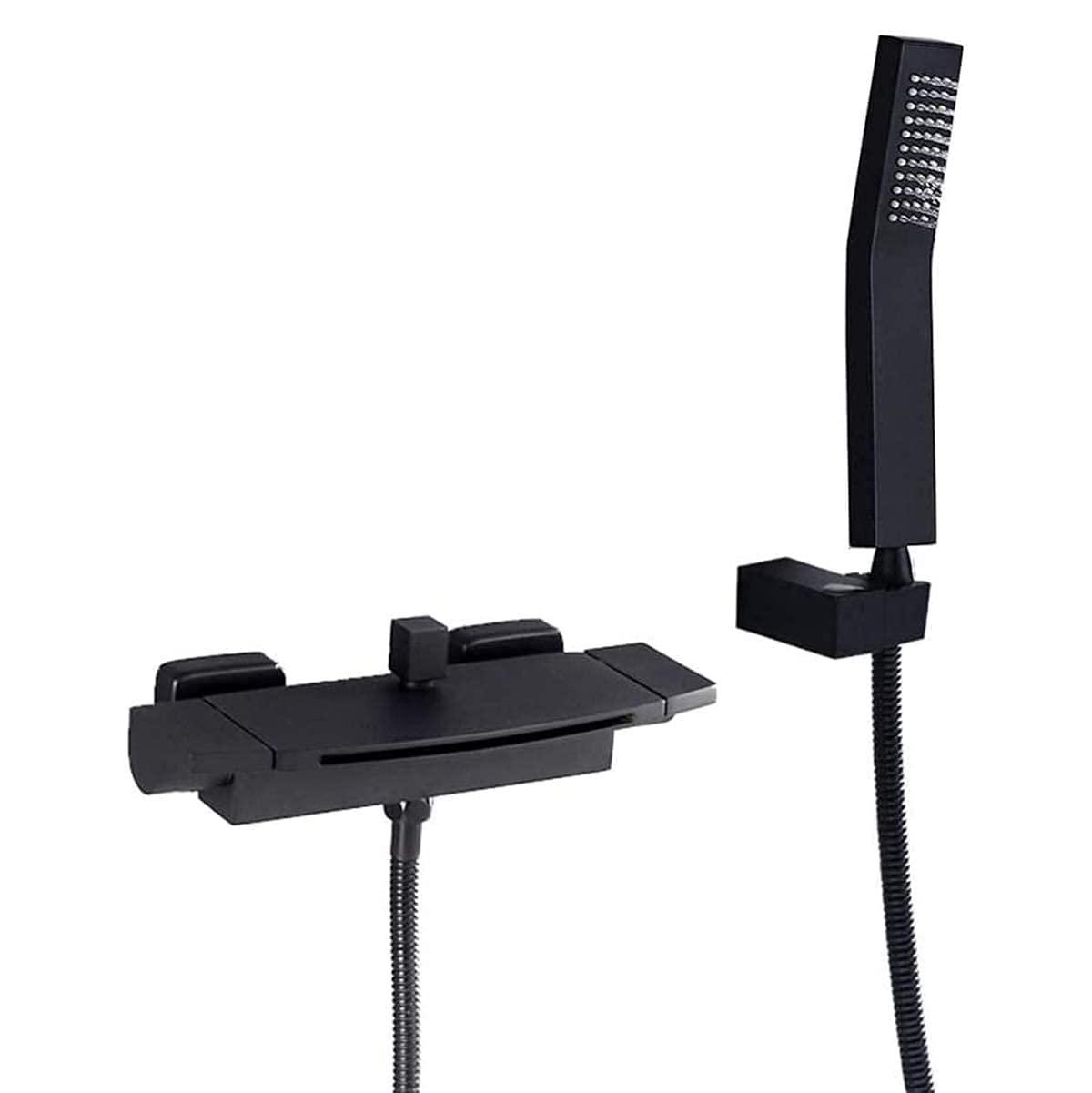 Mitigeur de douche mural noir mat avec cascade et douchette pour salle de bain moderne