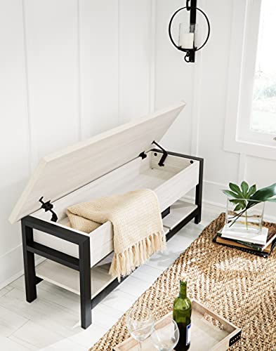 Signature Design By Ashley Rhyson Modern Storage Bench, Black & White #TOP6