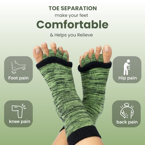 Image of DIRTS Original Foot Alignment 5-Toe Separator Orthopedic Cotton Socks for Women & Men - Bunion Corrector & Plantar Fasciitis Support (Green, Large)