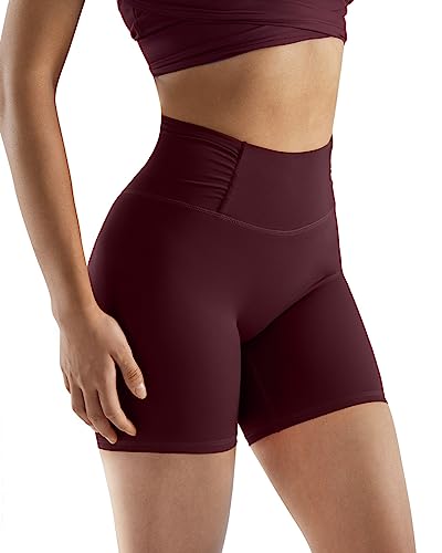 Suuksess Women No Front Seam Buttery Soft Workout Shorts Ruched High Waisted Tummy Control Gym Shorts (#1 Recycled Wine Red, S) #TOP2
