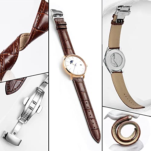 Nice Pies Genuine Calfskin Leather Watch Band,Alligator Grain Deployment Butterfly Buckle Replacement Strap For Men Women 18Mm 20Mm 22Mm 24Mm(20Mm, A-Brown) #TOP2
