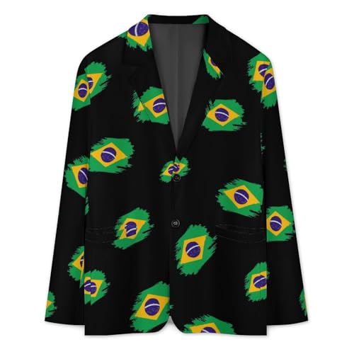 Brazil Flag Printed Men's Classic Fit Suits Funny Casual Stylish Two Button Blazer3
