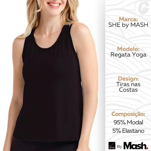 Blusa Regata Modal Tiras Costa Yoga She by Mash Feminino Adulto | Preto | G
