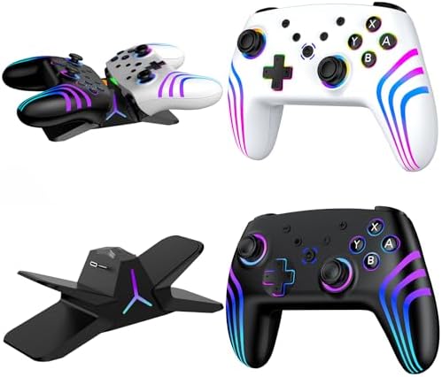 VidPPluing 2 Pack Switch Controllers with Charging Dock, RGB Switch 2 Controller for Nintendo Switch 1/2/Lite/OLED, Wireless Pro Controller with Motion Sensor/Vibration/Turbo/Wakeup Function