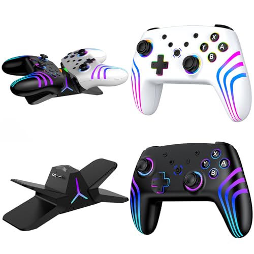 Image of VidPPluing 2 Pack Switch Controllers with Charging Dock, RGB Switch 2 Controller for Nintendo Switch 1 /2 /Lite /OLED, Wireless Pro Controller with Motion Sensor /Vibration /Turbo /Wakeup Function