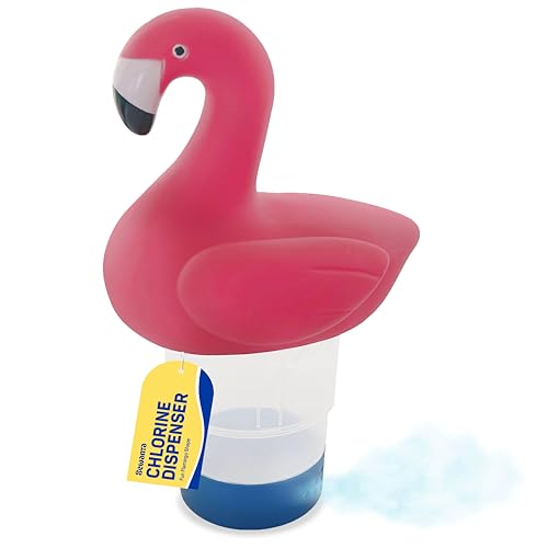 Floating Flamingo Shape Chlorine Dispenser for Pools Fits 3 Tablets - Pool Chlorine Floater with Adjustable Flow Vents Balanced Chemical Dispenser [3 Tablet Capacity] 7 Diameter Floater