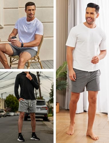 Image of Deyeek 5.5 Inch Mens Pajama Shorts Sleep Cotton Lounge PJ Lightweight Elastic Waist Drawstring Nightwear Bottom with Pockets