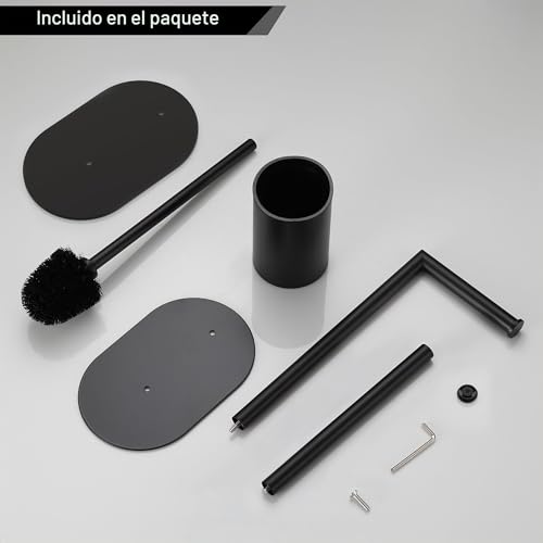 Miniatura 7 de Bvl Soporte Para Papel Higiénico Y Escobilla Negro, Soporte Para Papel Higiénico Con Escobilla De Acero Inoxidable, Diseño Elíptico Portarrollos De Papel Higiénico De Pie Con Escobillero