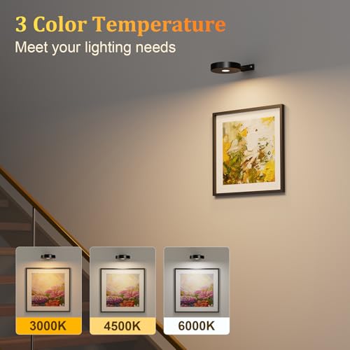 Picture Lights for Wall Battery Operated,4-Pack Magnetic Battery Operated Picture Light,Dimmable Timer Wall Lights for Pictures on Wall,Art Light for Picture Frame,Gallery,Portrait,Puck Lights, Black