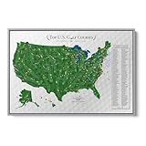 Push Pin Travel Maps Top 200 Golf Courses USA Canvas – Personalized Golf Course Tracker with Pins, Framed Golf Wall Decor – Silver Float Frame – 30' x 45'
