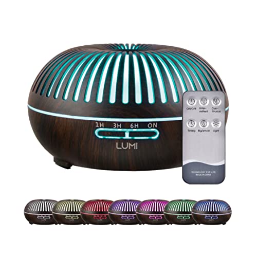 LUMI | 300ML Essential Oil Diffuser & Remote Control | 7 LED Colour Options | Adjustable Mist Mode | 12H Working Time | Optional 1/3/6 Hour Timer | Diffusers For Home | Aromatherapy Diffuser