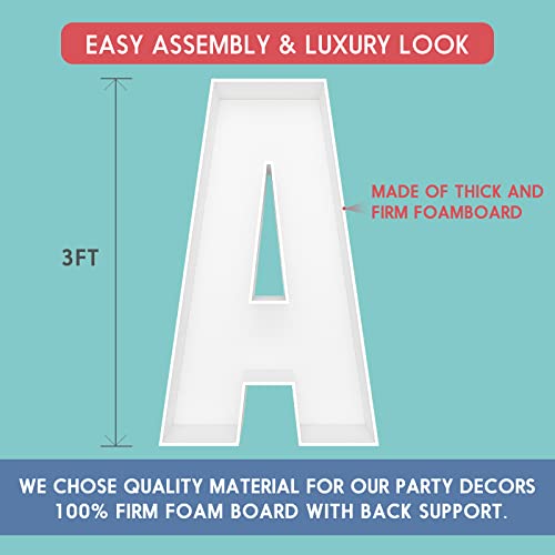 JW Passion - Premium Quality Made 3FT Tall Mosaic Balloon Frame Big Marquee Light Up Letters DIY Kit for Birthday Party Wedding Backdrop Decor Letter A Pre-Cut Foam Board