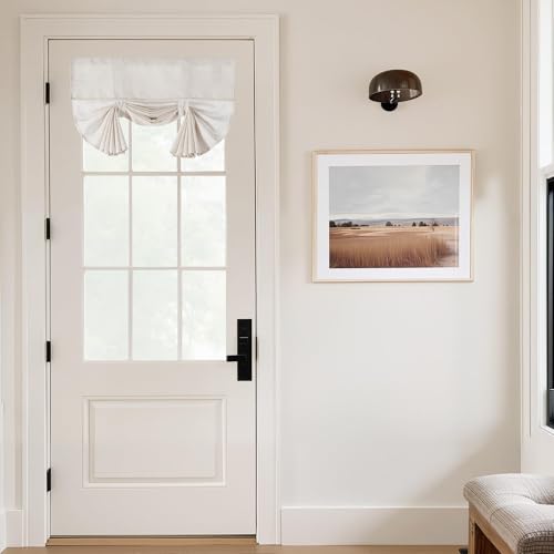 NICETOWN Cream White Linen Door Curtains 72 inch Long, W36 x L72 for Front Door Window, Tie Up Shades with Sticky Strip Light Filtering for Window Closet, 1 Panel