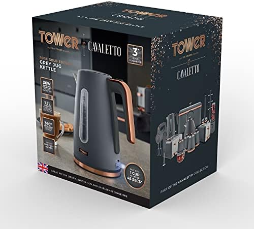 Tower T10066GRY Cavaletto Jug Kettle with 360° Swivel Base, 1.7L, 3KW, Grey and Rose Gold