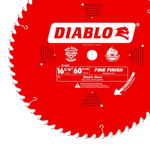 Image of Diablo Fine Finish Saw Blade for Wood - 16-5 /16 inch Diameter, 60 ATB Teeth, 1 inch Arbor, .114 inch Kerf, 22 Hook Angle, .079 inch Plate, 4000 Max RPM - D1660X