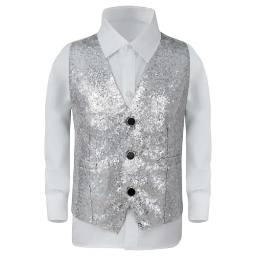 Gilet pailleté pour garçon haut sans manches argenté brillant