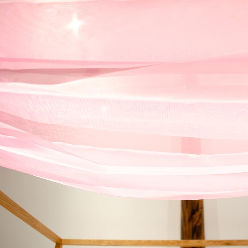 Linentalks Rose Pink Sheer Canopy Bed Scarf for Queen and Full Size, Luxury Bed Drapes Valance, Four Poster Bed Curtains, Bed Valances 52" X 228", One Panel