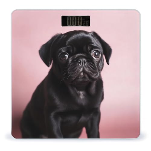 Báscula digital Cute Black Pug para baño y peso corporal miniatura 1