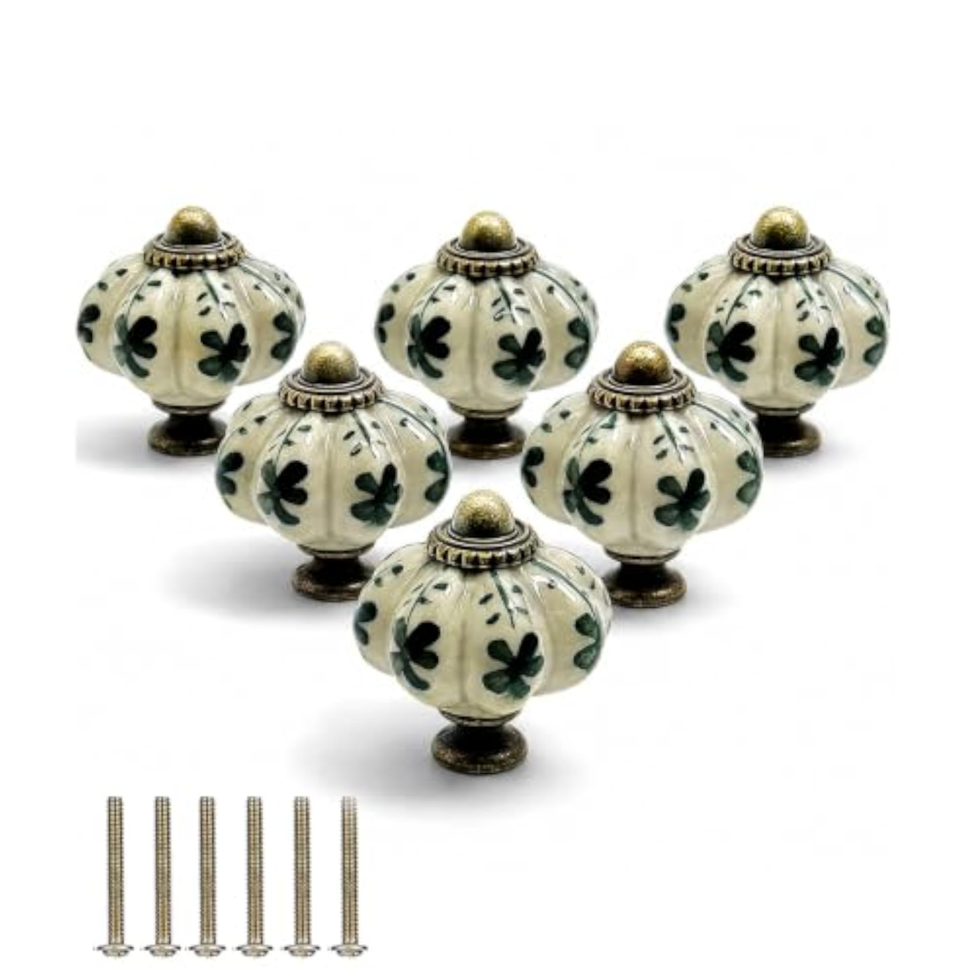 6pcs Bohemian Ceramic Cabinet Knobs for Drawers with Screws