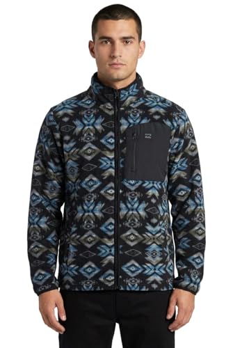 Billabong Sherpa-Fleece-Jacke für Herren, mit Aztekenmuster, Schwarz, S
