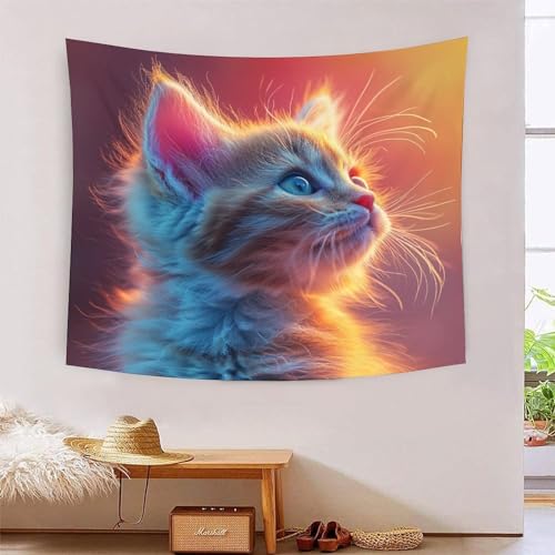 Tapisserie chat 3D VZOMANLEX 180x230cm grand format pour decoration murale de salon