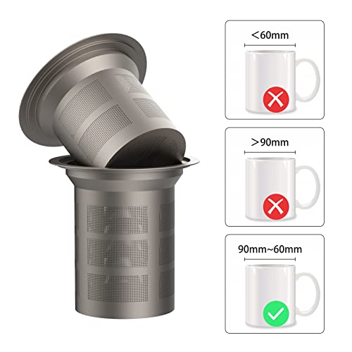 Tiandlife Titanium Tea Infuser, Tea Strainer With Extra Fine Mesh For Brew Loose Leaf Tea, Lightweight Rustproof Tea Filters Diffuser For Cup, Mug, Teapot With 6-9Cm Spout Rim #TOP2