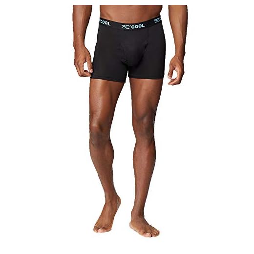 32 DEGREES Mens Cool Quick Dry Active Fitted Stretch Boxer Brief, Black, Medium