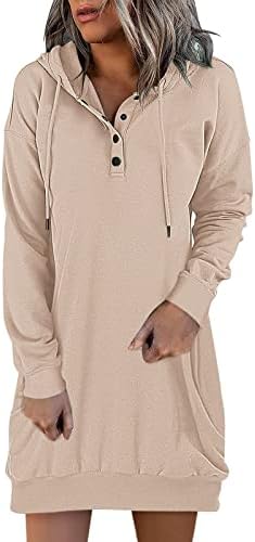 Vintage Dress for Women Womens Casual Hoodies Dress Fall Long Sleeve Sweatshirt Button Down Traditional Dress Women Beige