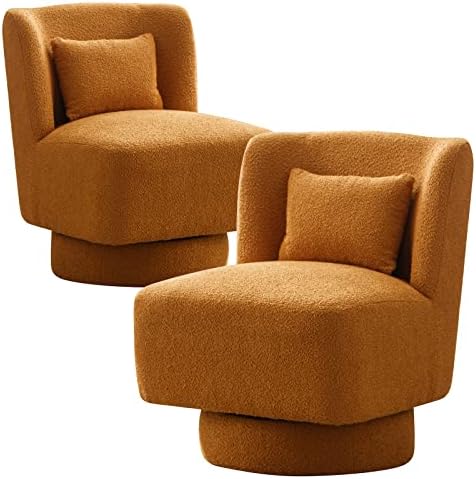 LUCKHAO Swivel Barrel Chair Set of 2,Comfy Teddy Round Swivel Boucle Chair,Modern 360 Degree Swivel Accent Single Sofa Chairs for Nursery Living Room Bedroom Office Lounge(Camel*2)