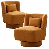 LUCKHAO Swivel Barrel Chair Set of 2,Comfy Teddy Round Swivel Boucle Chair,Modern 360 Degree Swivel