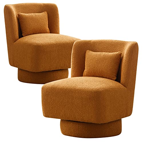 Luckhao Swivel Barrel Chair Set Of 2,Comfy Teddy Round Swivel Boucle Chair,Modern 360 Degree Swivel Accent Single Sofa Chairs For Nursery Living Room Bedroom Office Lounge(Camel*2) #TOP7