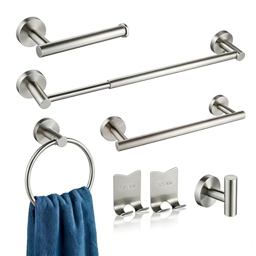 7-Piece Bathroom Hardware Set Brushed Nickel, Stainless Steel Bath Accessories Kit with 12"，24" Towel Bars & Robe Hooks，Toilet Paper Holder - Modern Rustproof Towel Rack Set for Bathroom Remodel by Beati Faucet - Used condition - US$26.66