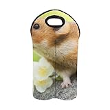 ✓USE Weinbeutel mit Griffen Niedlicher Hamster auf einem Stein Wein Picknicktasche Doppelflaschenträger Weinflaschentasche Dicker Neopren Weinflaschenhalter hält Flaschen geschützt