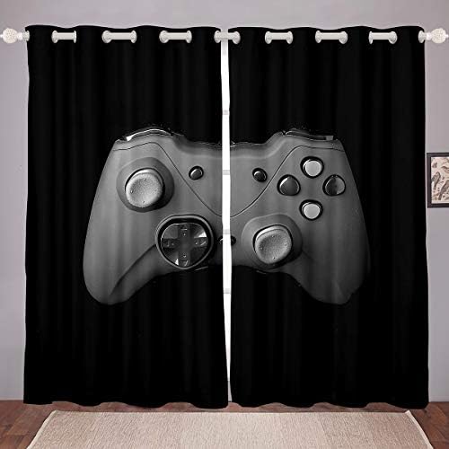 Games Curtain for Gaming Bedroom Living Room Gamer Room Curtains Kids Boys Video Game Gamepad Window Drapes Console Game Controller Curtain Blue W46*L54