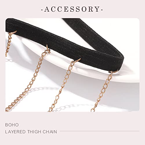 Gemily Boho Layered Thigh Chain Elastic Fashion Leg Chains Rave Party Body Chain Adjustable Body Jewelry Accessory For Women And Girls (A-Gold) #TOP5