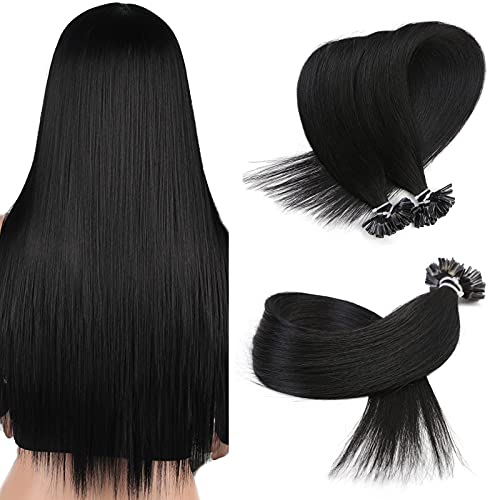 Neitsi® 25s/lot 1g/s Jet Black 100% Remy Human Hair Nail U Tip Hair Extension (16inch, 1#)