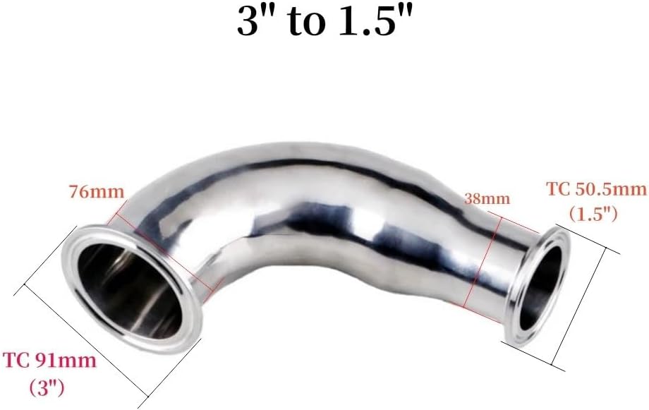 SS304 Polished Tri-Clamp Reducing Elbow, Sanitary Flange Connection Variable Elbow, Heavy Duty Pipe Fitting for Homebrew System, 1 Piece(TC91 to TC50.5)