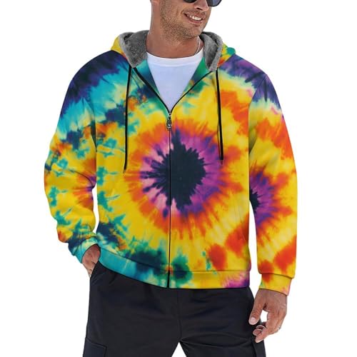 Sweat à capuche zippé d'hiver contre le froid, style tie-dye homme doublé