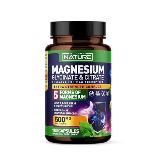 Magnesium Complex 500mg - 5 Forms of Magnesium Glycinate, Citrate, Malate, Oxide & Aquamin with 72 Trace Minerals - Chelated for Absorption - Supplement for Muscle, Nerve, Heart & Sleep (180 Capsules)