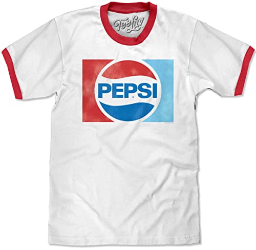 white rock cola soda - Pepsi Retro Logo Licensed Tee on a Ringer T-Shirt-Small White/Red