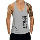 InleaderAesthetic Men's Gym Cotton Beast Muscle Stringer Vest-Gray-XL