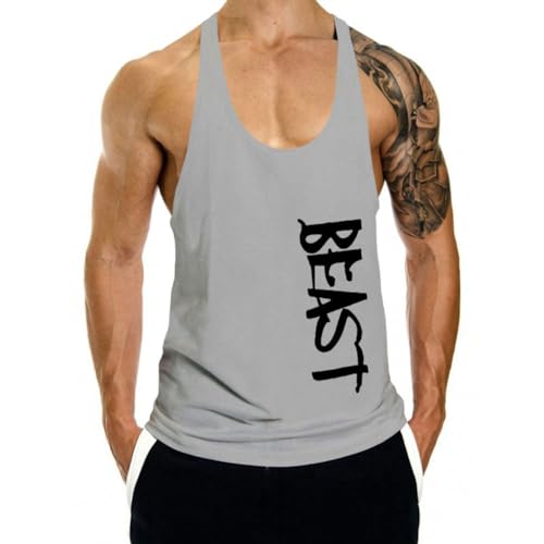 InleaderAesthetics Men's Tank Tops Sleeveless Shirts Y-Back Gym Workout Stringer Tank Tops Bodybuilding Fitness T-Shirts - Gray-XL