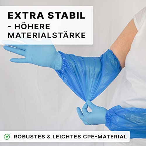 100x ARNOMED® CPE Einweg Ärmelschoner Blau, Plastik Ärmelschoner Wassserdicht für Damen & Herren, Einweg Armstulpen mit Gummizug, Ärmelschutz gegen Schmutz, Einweg Armlinge (40x20 cm)