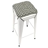 Barnett Home Decor Farmhouse Check Black Square Bar Stool Cushion with Ties - for 12" Metal Industrial Barstools - 12" Tolix-Style Counter-Height Chairs - Latex Foam, Machine Wash
