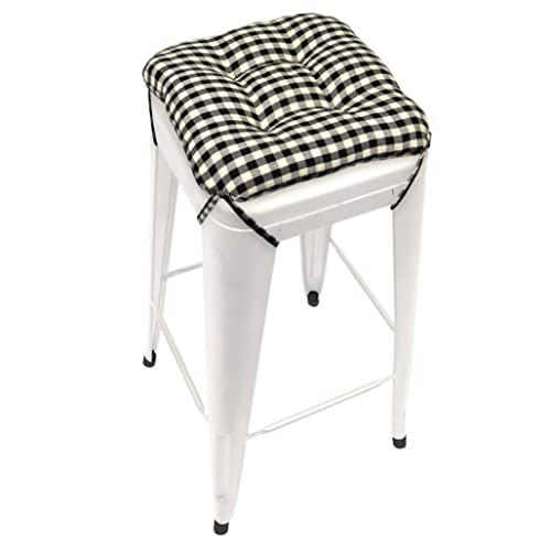 Barnett Home Decor Farmhouse Check Black Square Bar Stool Cushion with Ties - for 12